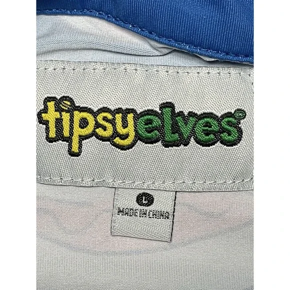 Tipsy Elves Large Blue Hot Dog Short Sleeve Polo Golf Athletic Shirt Bowling - Picture 3 of 7